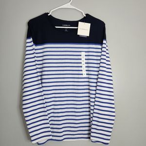 NWT Croft & Barrow crew neck long sleeve tee. Sz XLG. Navy,royal blue & white.